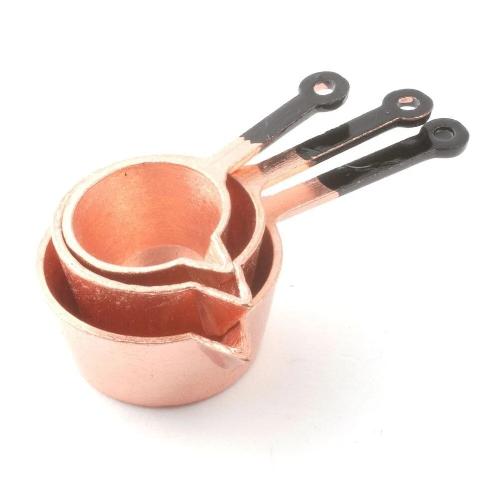 Dolls House Spout Pans 3 Copper Kitchen Café Accessory Miniature 1:12 Scale (SA)