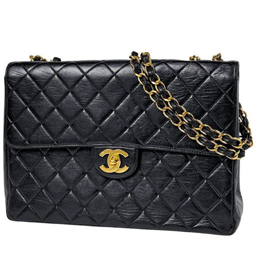 CHANEL Large Matelass Single Flap Chain Shoulder Bag Coco Mark W Chain Leather B