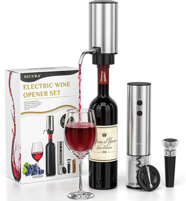 Rechargeable Electric Wine Opener Set, 4-In-1 Wine Set with Electric Corkscrew W
