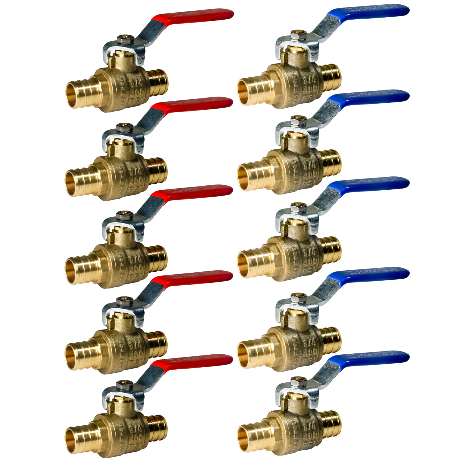 10 Pack XFITTING 3/4" Hot & Cold Pex B Ball Valve  Lead Free Brass , Full Port