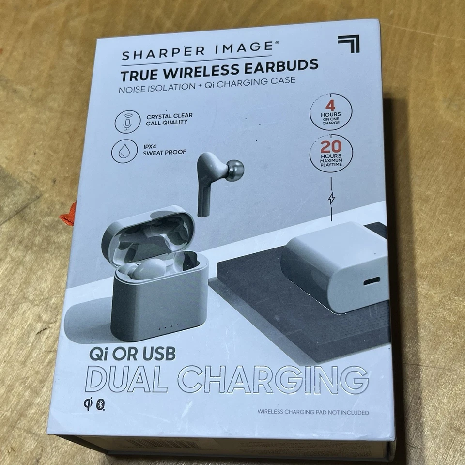 Sharper Image True Wireless Earbuds Qi and USB-C Charging Case White New in Box - Image 4 of 4