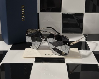 Gucci GG1676S Gold Aviator Sunglasses Silver Mirror GG Lens 61mm Ships Today