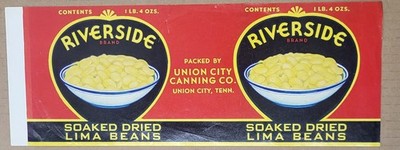 Label Can Tennessee Union City Riverside Lima Beans