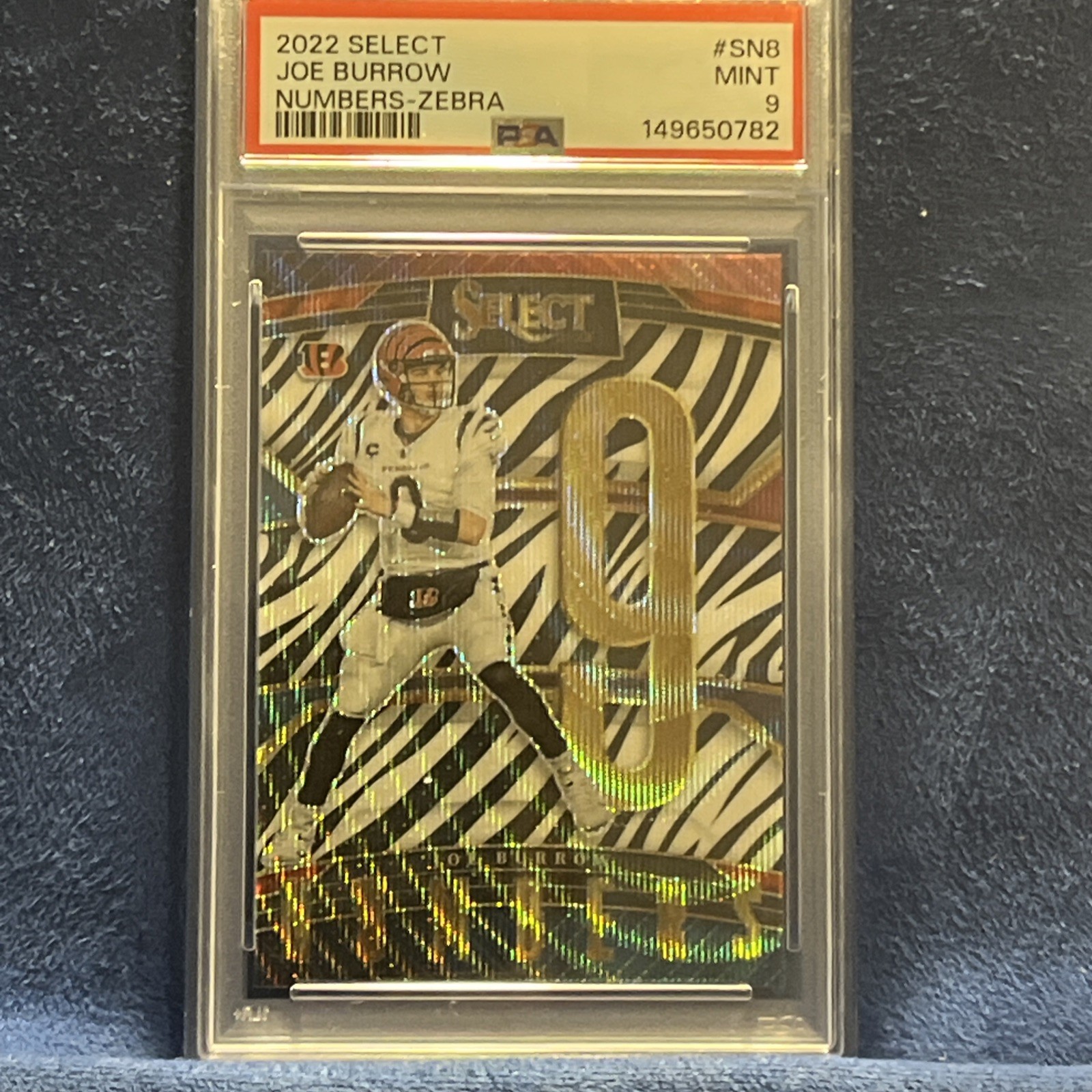 2022 Panini Select - Select Numbers Joe Burrow #SN-8 Zebra Prizm PSA 9