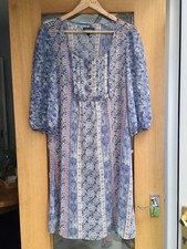 Blue Paisley Floral Tile Scarf Print Summer Boho Popover Dress Size 12 F&F