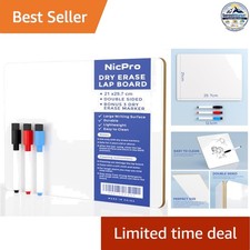 Small Dry Erase Lapboard White 9 x 12 in Double Sided 2 Pack With 3 Pens