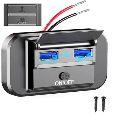 12V-24V Dual USB QC3.0 Car Boat RV Quick Charger Socket LED Power Outlet Part