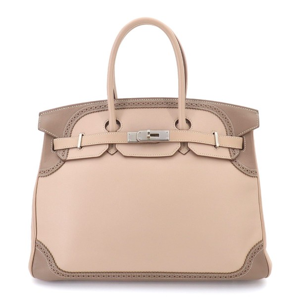 HERMES Birkin 35 Ghillies Swift Argile Etoupe Hand Bag Purse 90324939