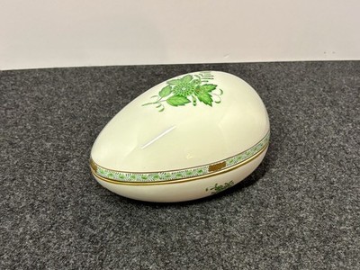 HEREND HUNGARY PORCELAIN Large Green Egg Chinese Bouquet Trinket