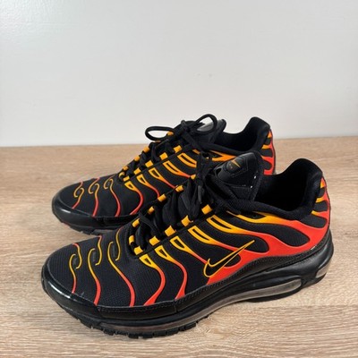 Nike Air Max 97 Plus OG Black Shock Orange Flames Sneakers Retro Us Mens 12