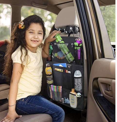 2 Pack Car Backseat Organizer 9 Storage Pockets Seat Back Protectors Kick Mats - Afbeelding 7 van 7