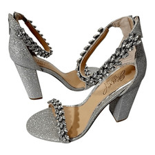 Jewel Badgley Mischka Women's Mayra Rhinestone Silver Evening Sandals Size 6