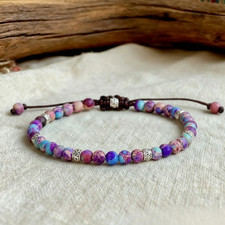 Galaxy Sea Sediment Jasper Dainty Bracelet Gemstone Minimalist Healing Jewelry