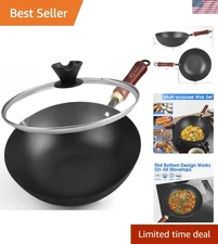 10 Inch Carbon Steel Wok For Electric, Induction and Gas Stoves Lid and User ...