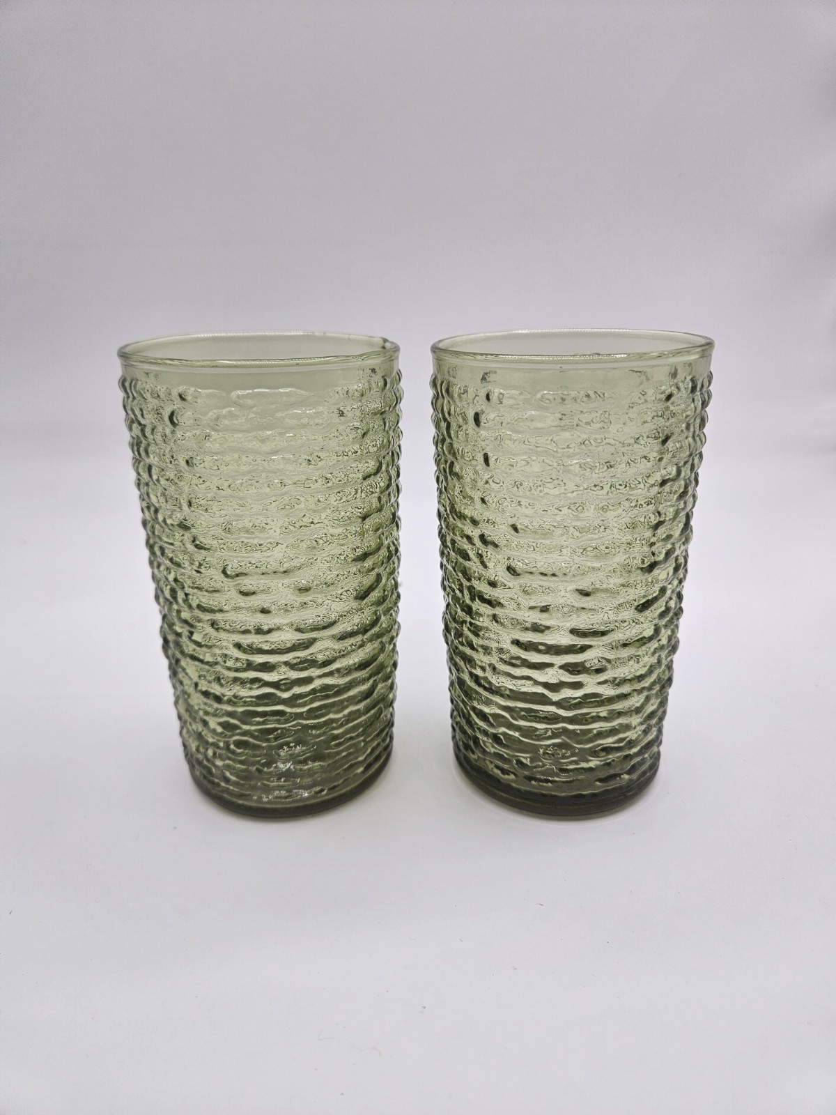 Anchor Hocking Avocado Green Soreno Highball Pressed Bark Glasses 5