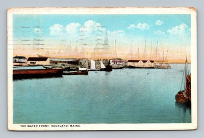 #ad Vintage Linen Postcard The Water Front Rockland Maine Harbor Scene $8.99