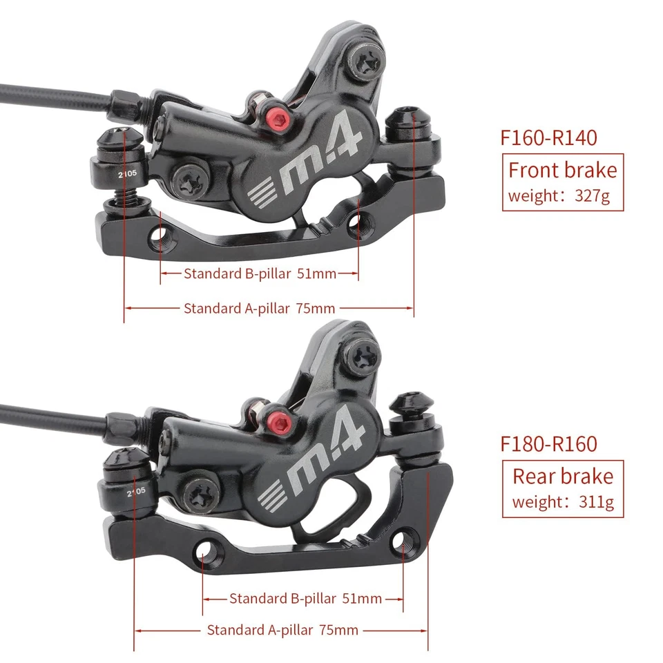 M4 4-Piston Mountain Bike Hydraulic Disc Brakes Left Front 800mm Right Rear 1... - Image 4 of 4