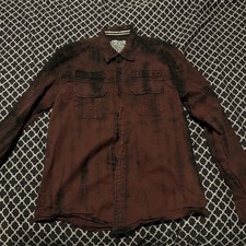 Affliction Black Premium Mens Button Down Maroon Shirt Large Long Sleeve CD5