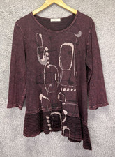Jess & Jane Tunic Top Mineral Washed Purple Geometric Boho Asymmetrical L