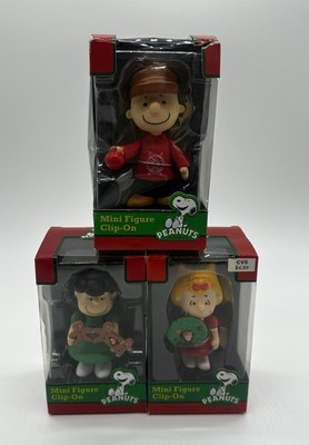 Set Of 3 CVS Peanuts Mini Figure Clip-on Christmas Ornaments New