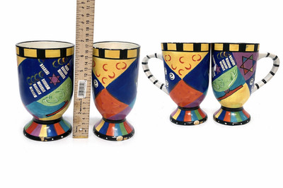 Party Hanukkah by Jay Mugs Set of 2 Tall 6  Multicolor Ceramic - Some Chips