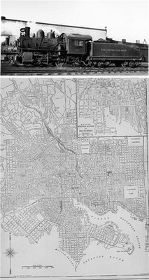 19O5 BALTIMORE MARYLAND HISTORY RAILROAD STREET MAP + B&O RR OR TROLLEY PHOTO