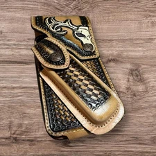 7" DEER STYLE#1 WESTERN LEATHER POUCH BELT LOOP  PHONE HOLSTER CASE #EH12975