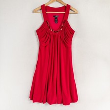 Bisou Bisou Dress Sz 6 Red Stretch Knit Bubble Hem Embellished Neckline Party