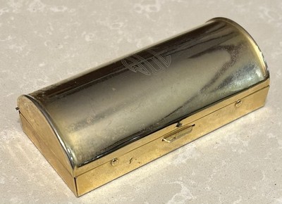 Vintage Brass Schildkraut Traveling Sewing Kit Case, Thread Rolls, Needles