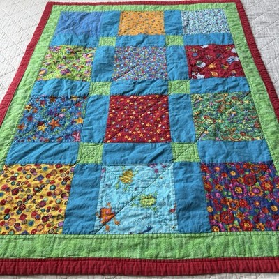 Colorful Patchwork Quilt 34 x44  Cotton Throw Picnic Beach Blanket
