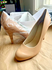 HTF Nine West ENHANCING Almond Toe Hidden Platform 4" Pump NUDE LEATHER 12M