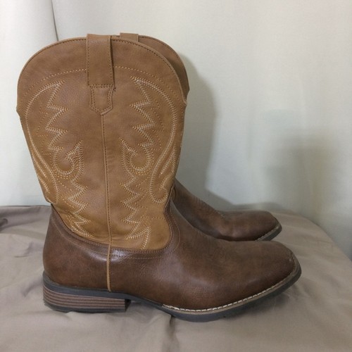 IUV Herren Cowboystiefel Braun Kunstleder Eckige Zehe Größe 12,5 Western Stil