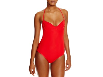 Shoshanna Lattice Back Underwire Red One Piece Halter Straps Swimsuit Size 4