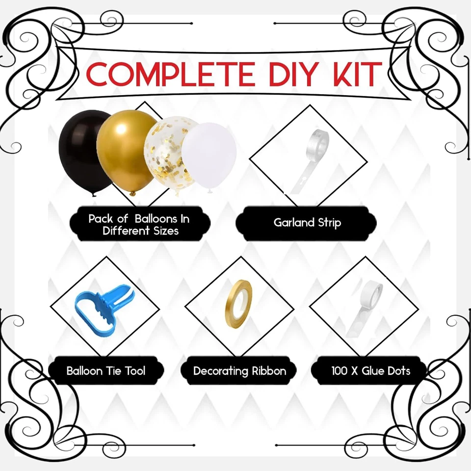 Balões arco guirlanda preto branco metálico ouro formatura bebê aniversário casamento - Imagem 2 de 4