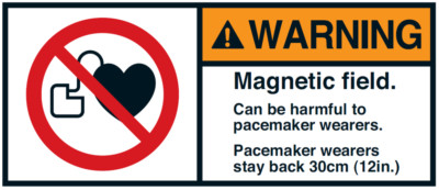 Warnaufkleber ''WARNING Magnetic field. Can be harmful to..''35x80/45x100/70x160mm