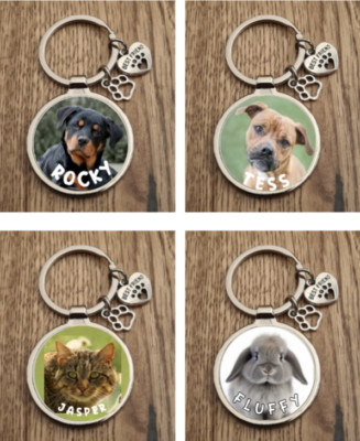 SCHLÜSSELANHÄNGER HAUSTIER KATZE, HUND ETC. MIT BESTER FREUNDIN & PFOTE CHARMS PERSONALISIEREN FOTO & NAME