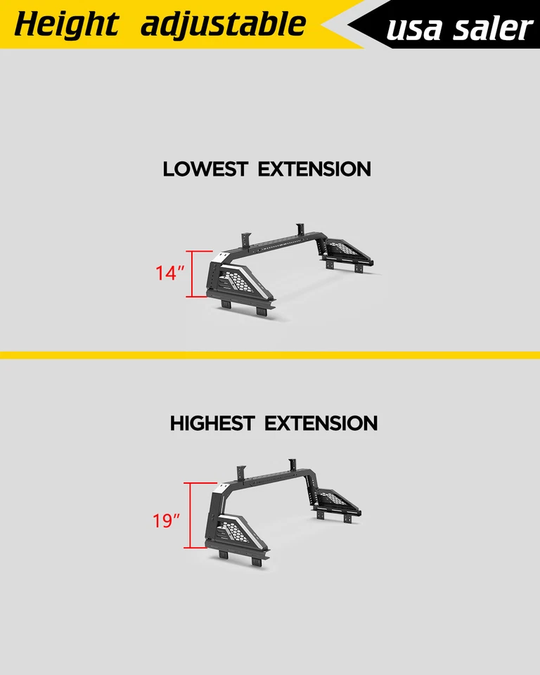 Adjustable Overland Bed Rack Roll bar For 1994-2004 Chevrolet S-10/GMC Sonoma Foto 3 de 4