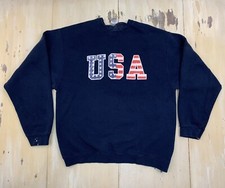 USA - FRUIT OF THE LOOM Vtg 90s Navy Blue Flag Heavy Cotton Sweatshirt, Mens XL