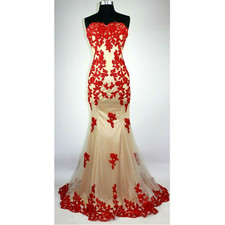 Women's Long Embroidery lace Evening Formal Pageant Prom Ball Gown Dress