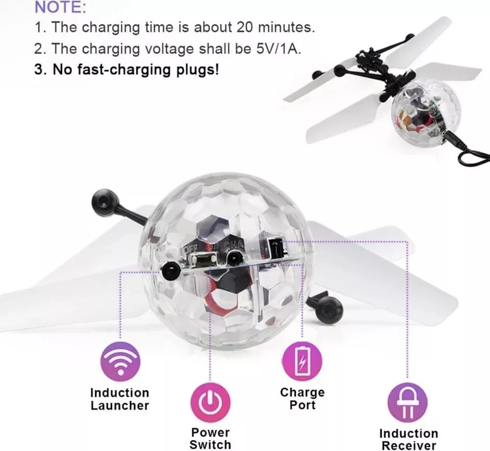 Flying Disco Ball RC Toy with LED Light - Induction Helicopter Gift for Kids - Image 3 of 4