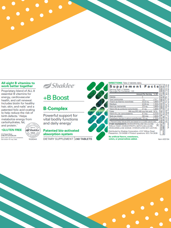Shaklee B Complex 240ct Vitamin B Boost Organic Plant Based