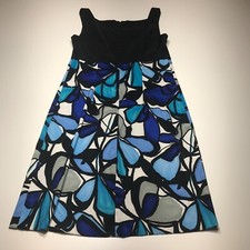 Jessica Howard Tank Dress Womens Sz 6 Black Blue Floral Fit & Flare Square Neck