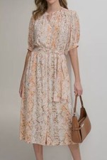 Calvin Klein Womens Orange White Lined Crew Wrap Printed Shirtdress Size 8