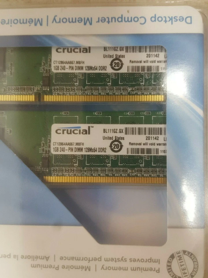 Crucial CT2CP12864AA667 2GB (1GB x 2) DDR2-667MHz Kit NEW IN BOX! SEALED! FS! - Image 3 of 4