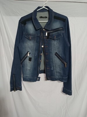 DSQUARED2 Men's Sz L Blue Multi-zip Distressed Denim Jacket Italy