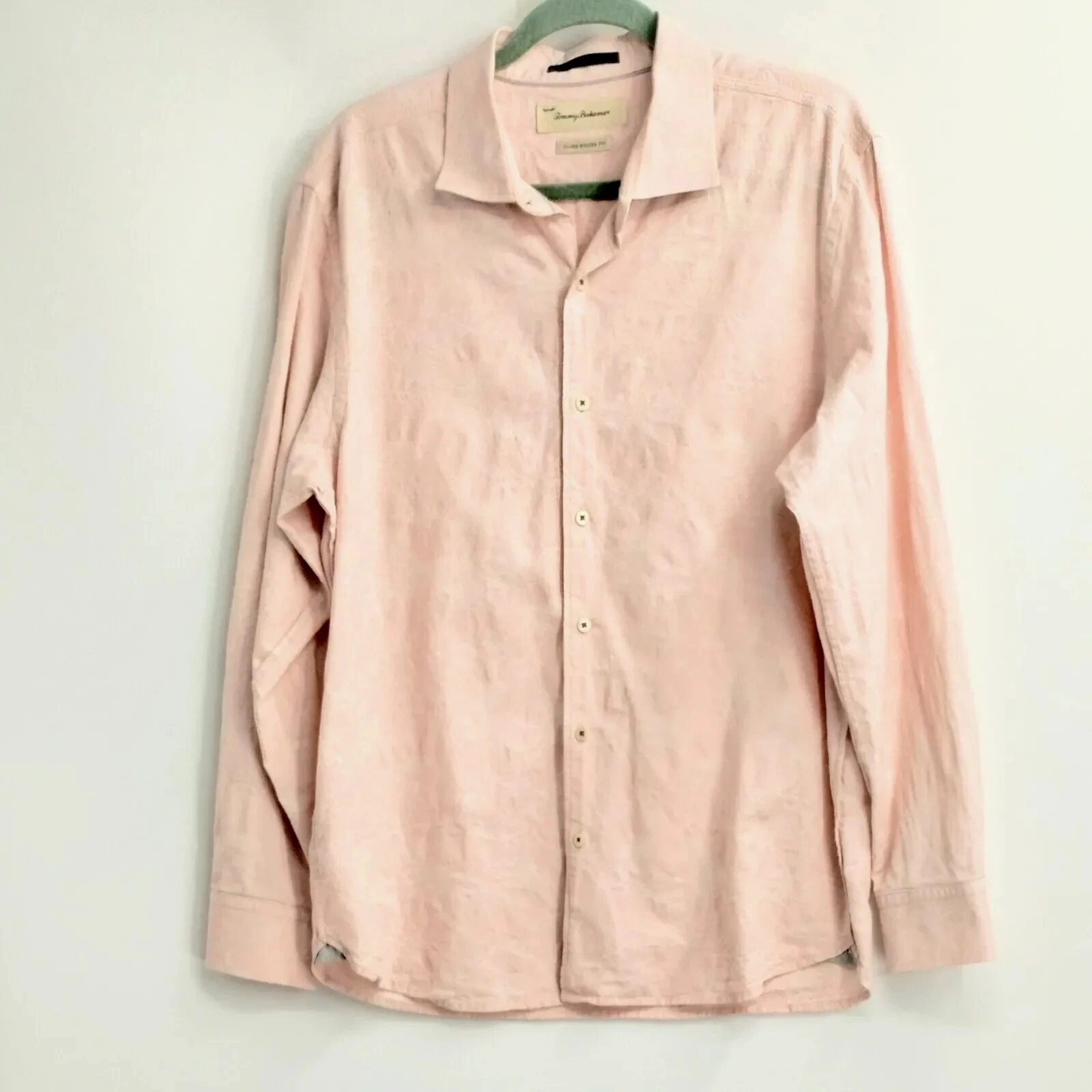 Tommy Bahama Shirt Island Modern Fit Pink Damask Long Sleeve Cotton Silk Large