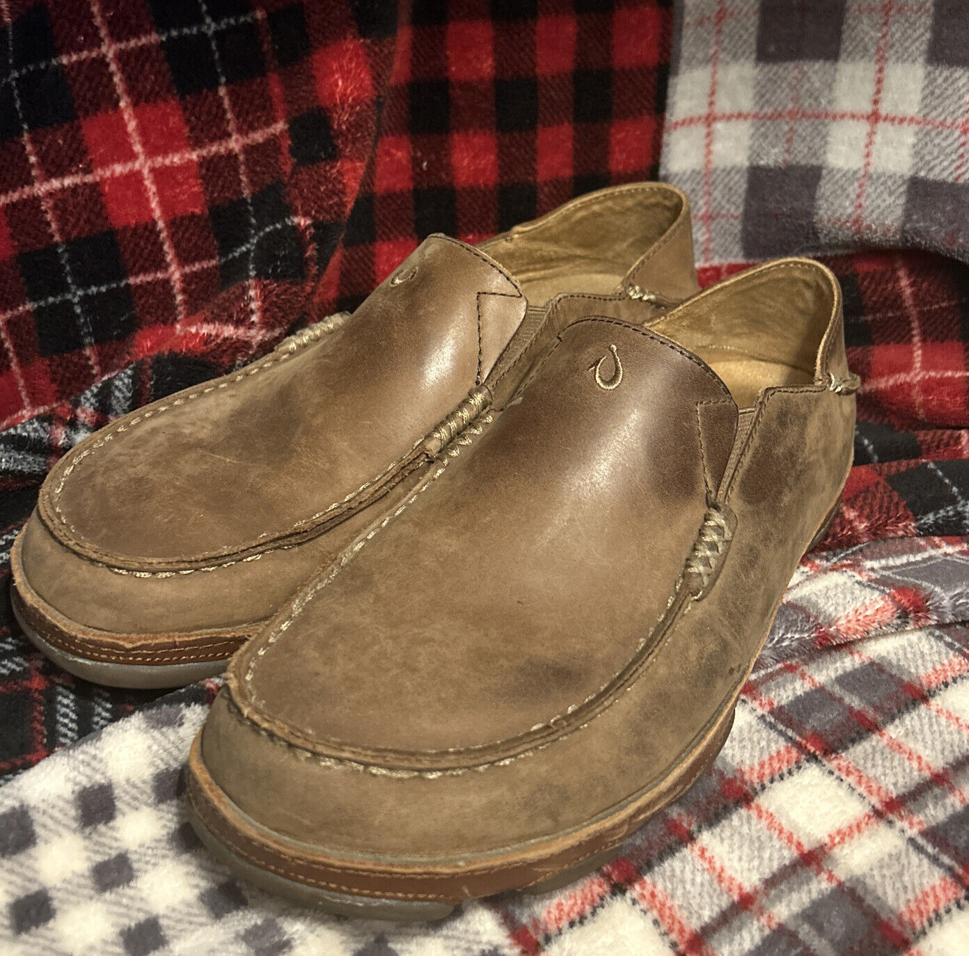 Olukai Moloa Men's 11.5 Brown Leather Loafers Sli… - image 1