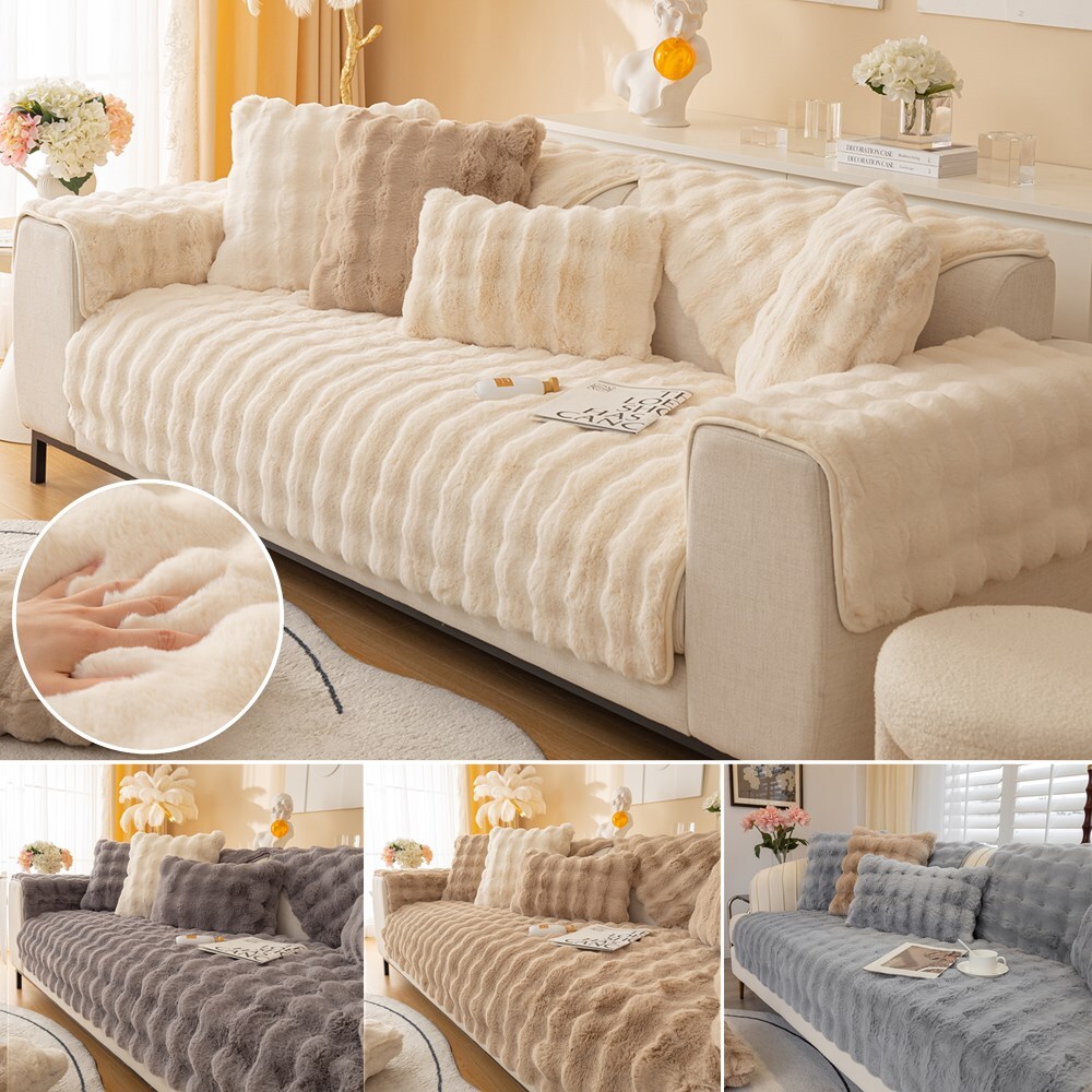 Plush Sofa Cover Non-Slip Soft Warm Sofa Slipcover Warm Couch Cushion Covers