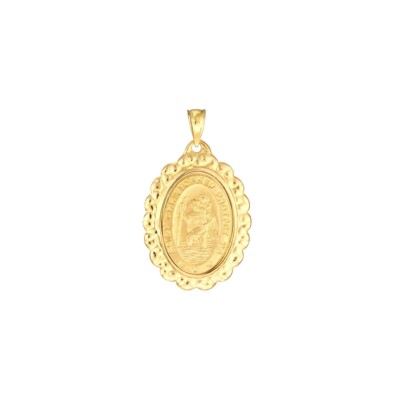 14K Massiv Gelbgold Gerahmt Oval, Christophorus Medaille Anhänger Charm 1,80 Gramm.