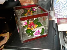 Pink Rose Stained 3 Inch Square Votive Glass Candle Holder by Axicon